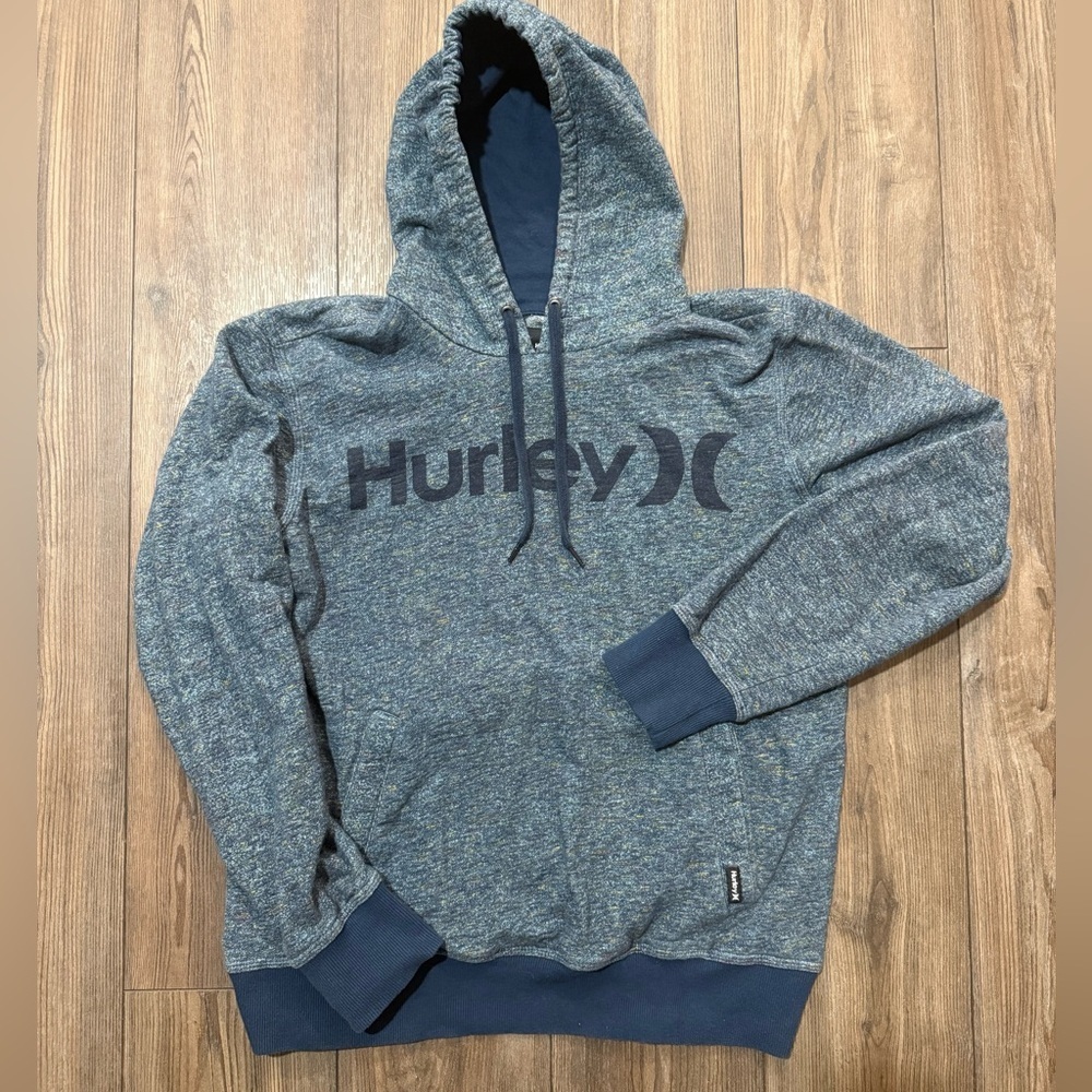 Hurley Pullover Hoodie L Blue Heather Logo Surf Skate Y2K